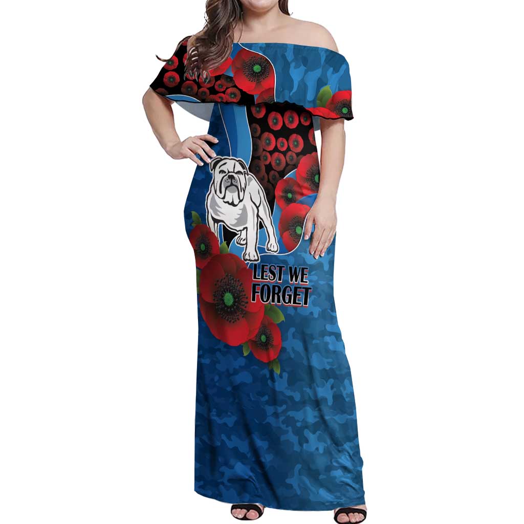 Canterbury-Bankstown Bulldogs ANZAC Personalised Off Shoulder Maxi Dress Lest We Forget Poppy Camo