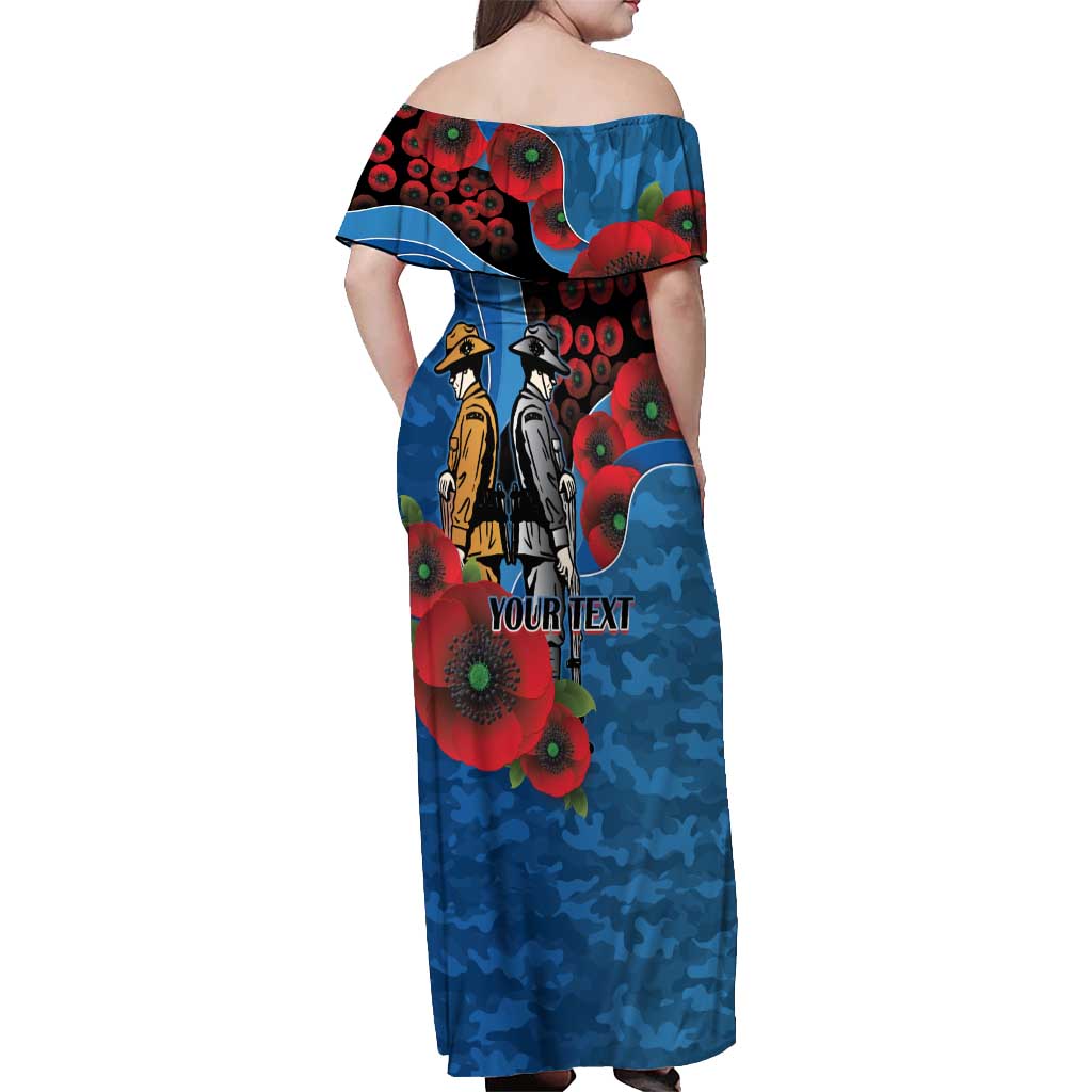 Canterbury-Bankstown Bulldogs ANZAC Personalised Off Shoulder Maxi Dress Lest We Forget Poppy Camo