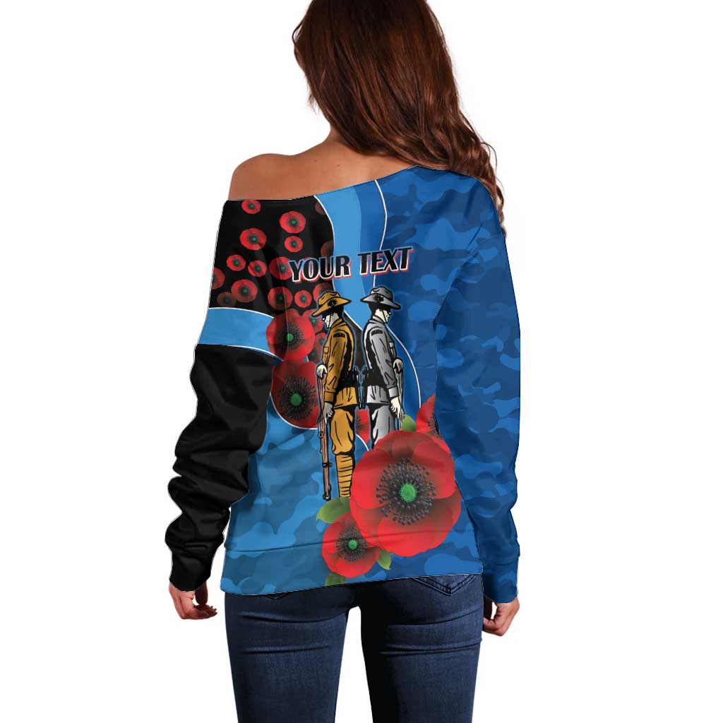 Canterbury-Bankstown Bulldogs ANZAC Personalised Off Shoulder Sweater Lest We Forget Poppy Camo