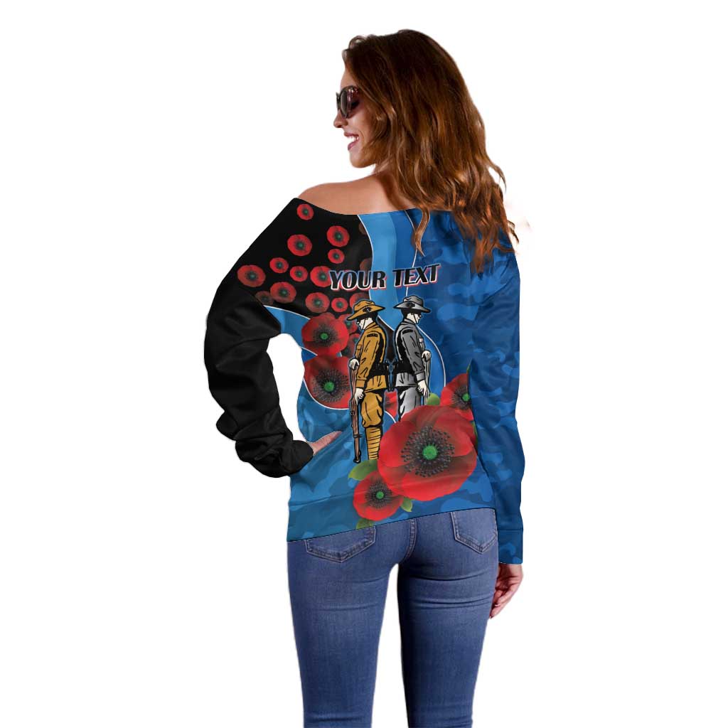 Canterbury-Bankstown Bulldogs ANZAC Personalised Off Shoulder Sweater Lest We Forget Poppy Camo