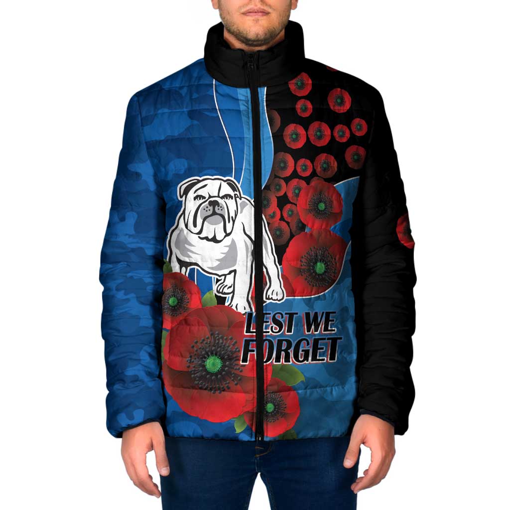 Canterbury-Bankstown Bulldogs ANZAC Personalised Padded Jacket Lest We Forget Poppy Camo