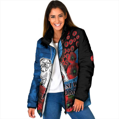 Canterbury-Bankstown Bulldogs ANZAC Personalised Padded Jacket Lest We Forget Poppy Camo