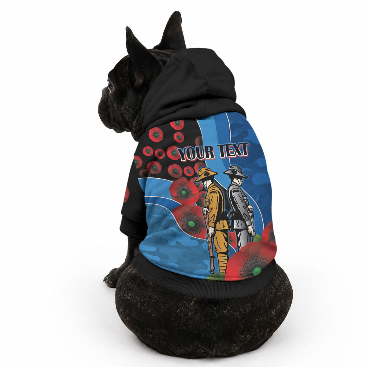 Canterbury-Bankstown Bulldogs ANZAC Personalised Pet Hoodie Lest We Forget Poppy Camo