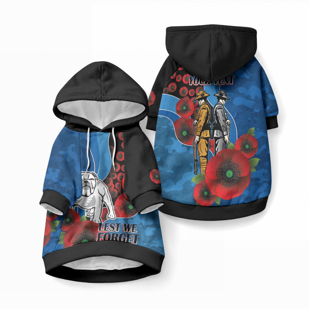 Canterbury-Bankstown Bulldogs ANZAC Personalised Pet Hoodie Lest We Forget Poppy Camo