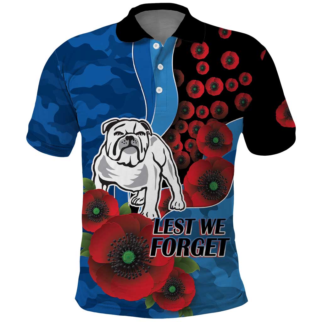 Canterbury-Bankstown Bulldogs ANZAC Personalised Polo Shirt Lest We Forget Poppy Camo