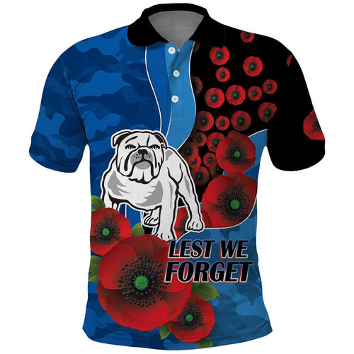Canterbury-Bankstown Bulldogs ANZAC Personalised Polo Shirt Lest We Forget Poppy Camo