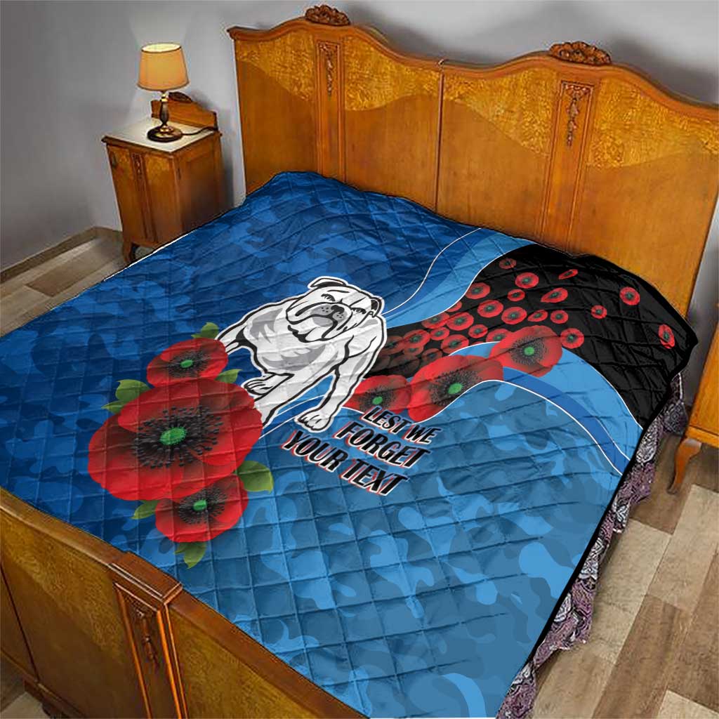 Canterbury-Bankstown Bulldogs ANZAC Personalised Quilt Lest We Forget Poppy Camo