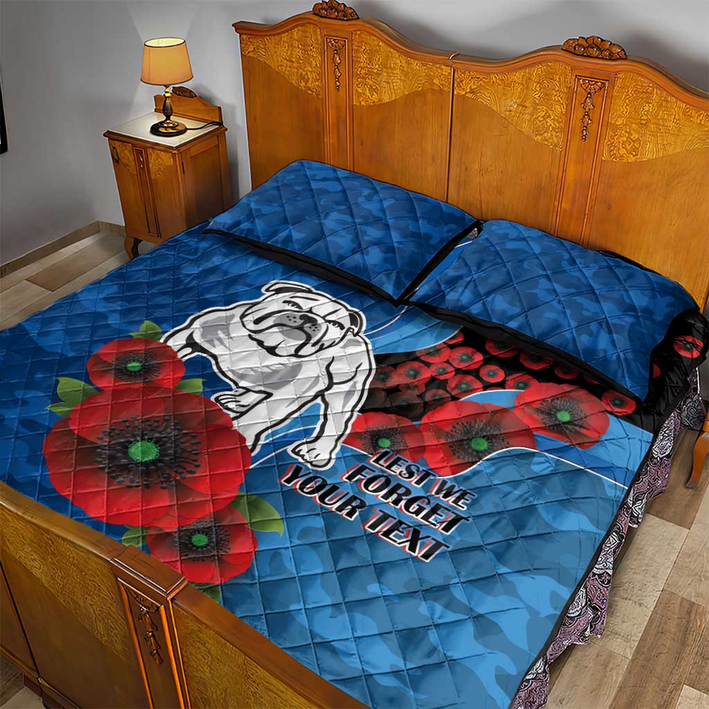 Canterbury-Bankstown Bulldogs ANZAC Personalised Quilt Bed Set Lest We Forget Poppy Camo