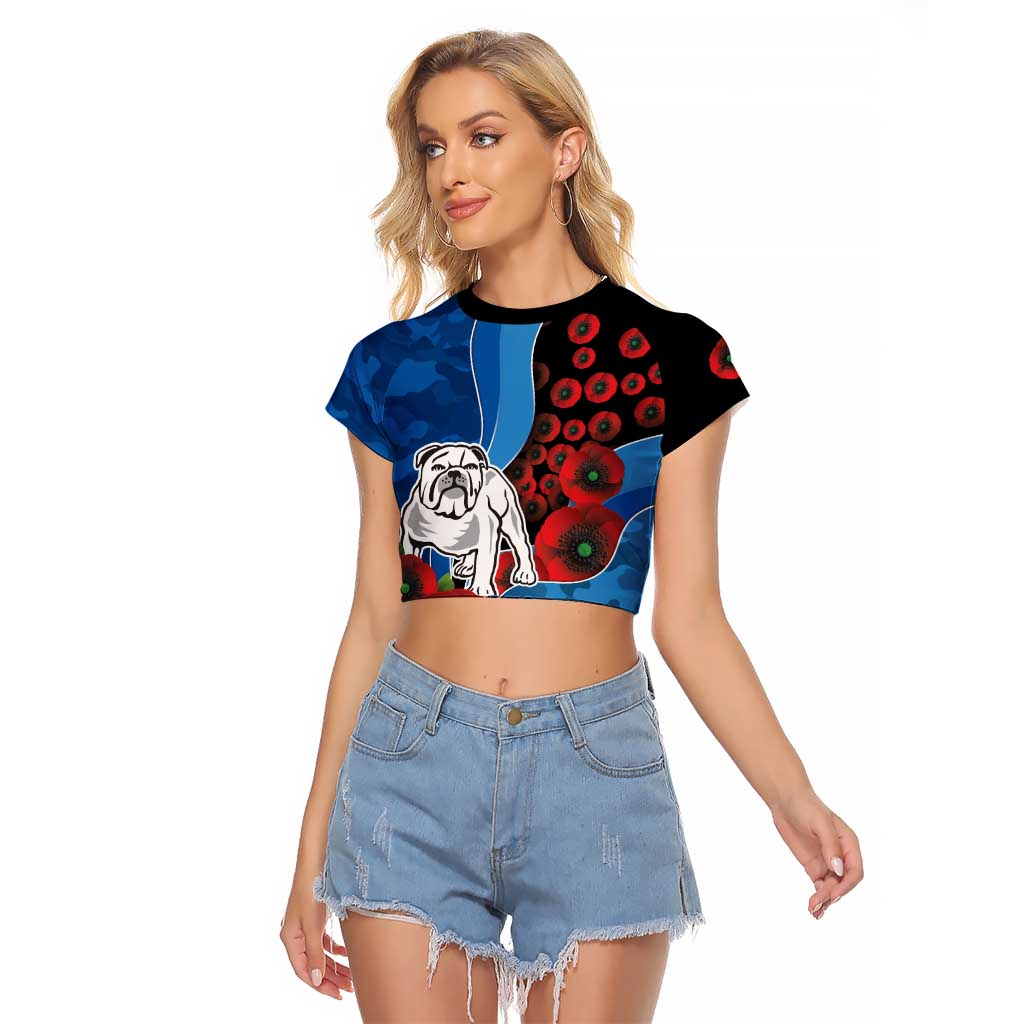 Canterbury-Bankstown Bulldogs ANZAC Personalised Raglan Cropped T Shirt Lest We Forget Poppy Camo