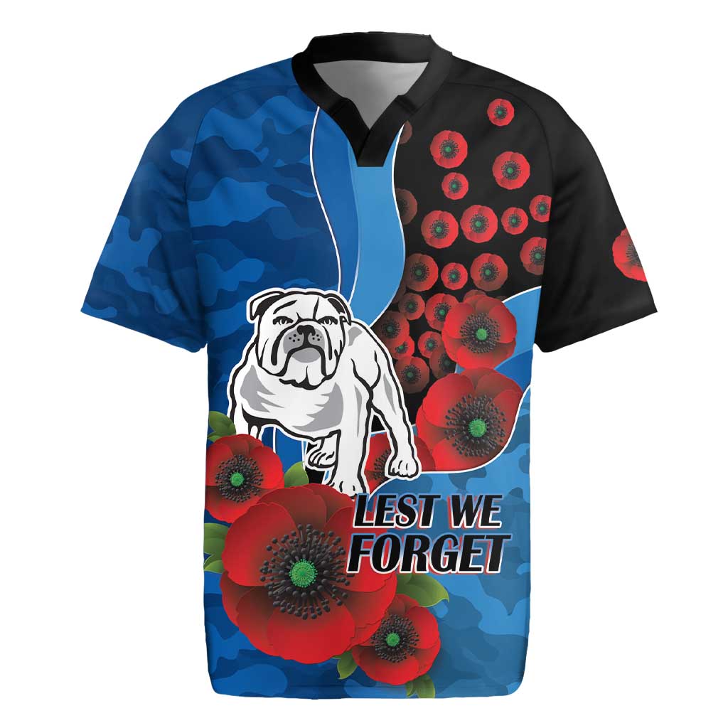 Canterbury-Bankstown Bulldogs ANZAC Personalised Rugby Jersey Lest We Forget Poppy Camo