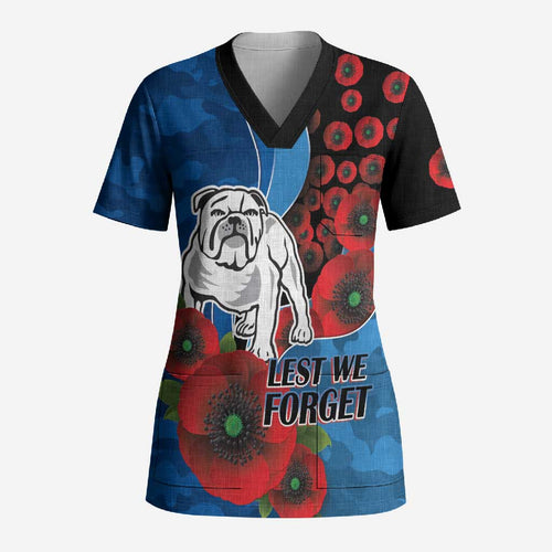 Canterbury-Bankstown Bulldogs ANZAC Personalised Scrub Top Lest We Forget Poppy Camo