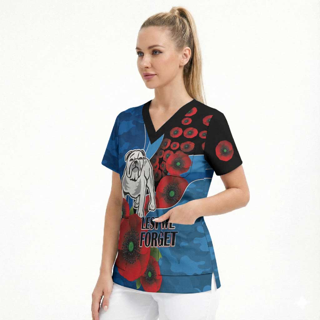 Canterbury-Bankstown Bulldogs ANZAC Personalised Scrub Top Lest We Forget Poppy Camo