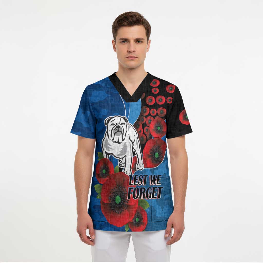 Canterbury-Bankstown Bulldogs ANZAC Personalised Scrub Top Lest We Forget Poppy Camo