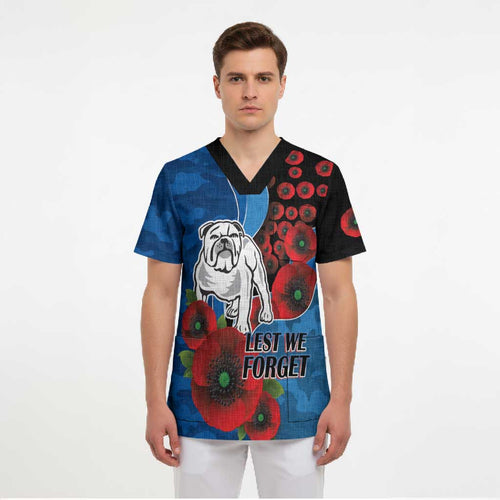 Canterbury-Bankstown Bulldogs ANZAC Personalised Scrub Top Lest We Forget Poppy Camo