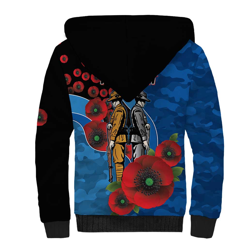 Canterbury-Bankstown Bulldogs ANZAC Personalised Sherpa Hoodie Lest We Forget Poppy Camo
