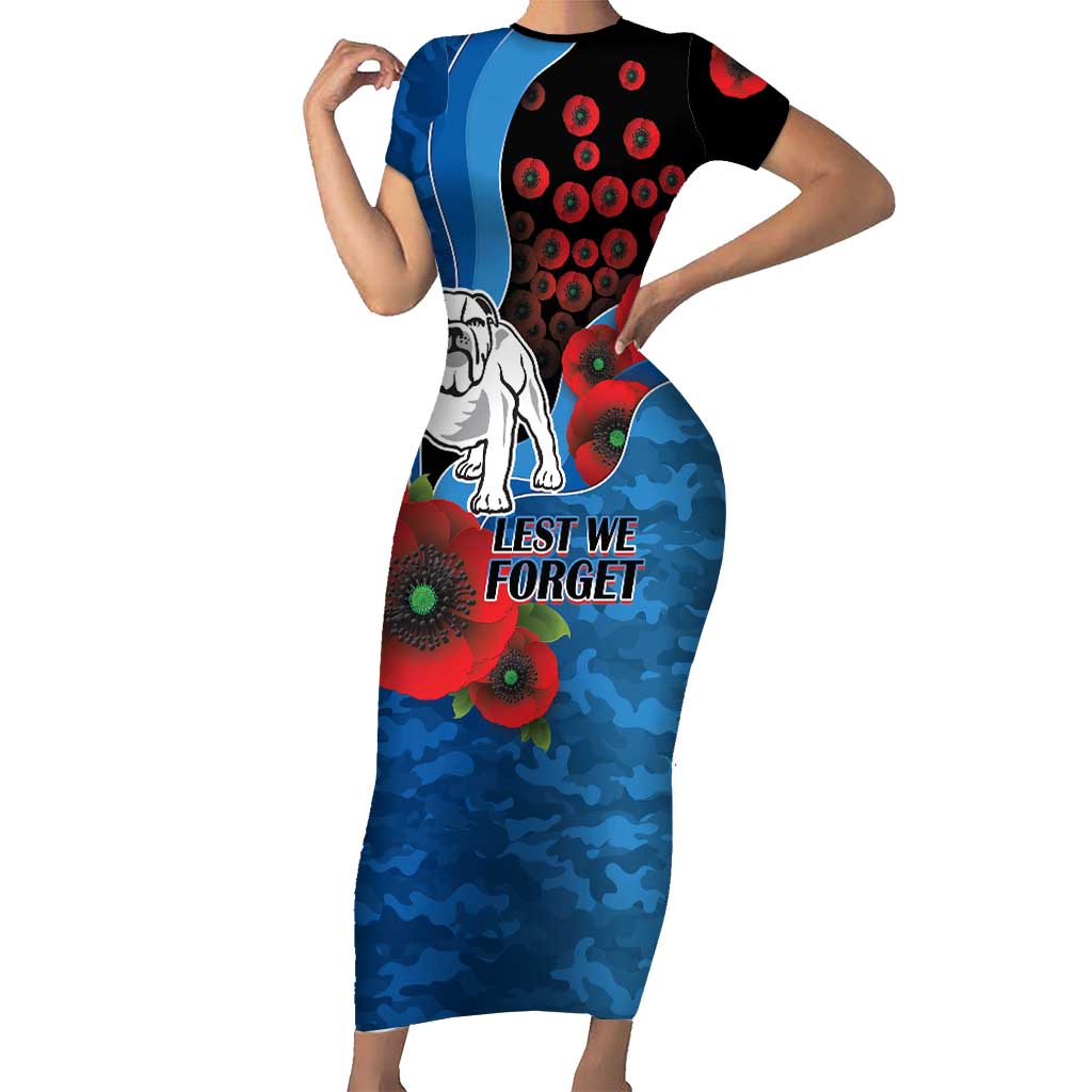 Canterbury-Bankstown Bulldogs ANZAC Personalised Short Sleeve Bodycon Dress Lest We Forget Poppy Camo