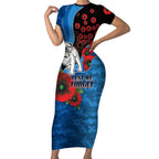 Canterbury-Bankstown Bulldogs ANZAC Personalised Short Sleeve Bodycon Dress Lest We Forget Poppy Camo