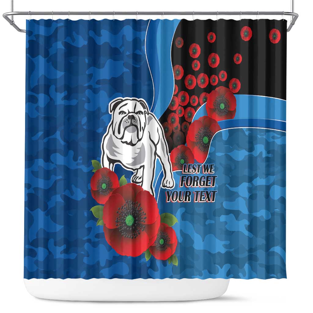Canterbury-Bankstown Bulldogs ANZAC Personalised Shower Curtain Lest We Forget Poppy Camo