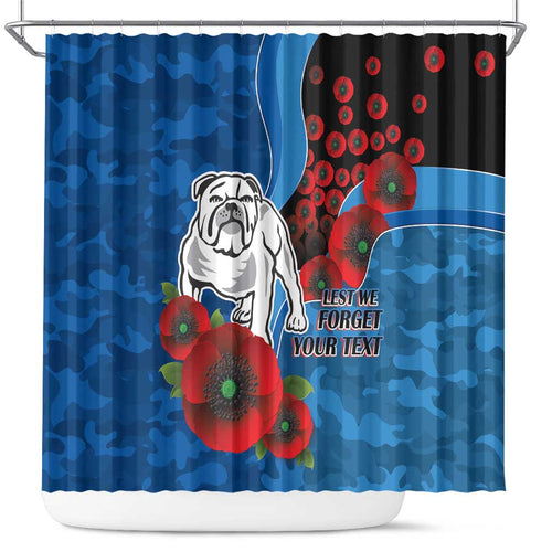 Canterbury-Bankstown Bulldogs ANZAC Personalised Shower Curtain Lest We Forget Poppy Camo