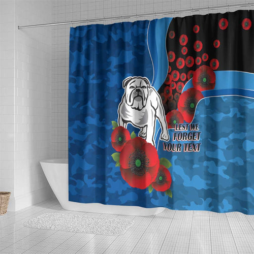 Canterbury-Bankstown Bulldogs ANZAC Personalised Shower Curtain Lest We Forget Poppy Camo
