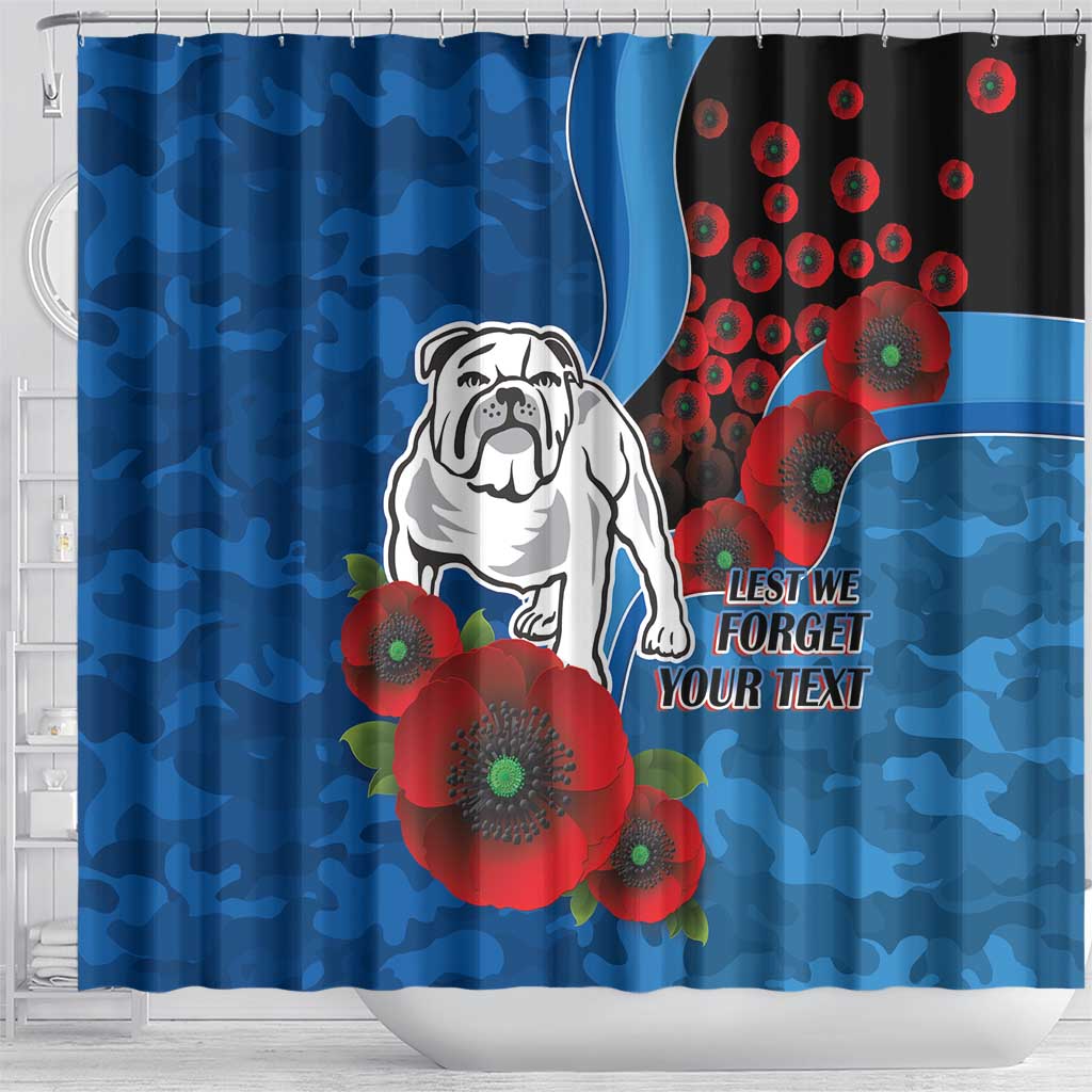 Canterbury-Bankstown Bulldogs ANZAC Personalised Shower Curtain Lest We Forget Poppy Camo