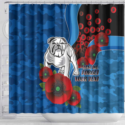 Canterbury-Bankstown Bulldogs ANZAC Personalised Shower Curtain Lest We Forget Poppy Camo