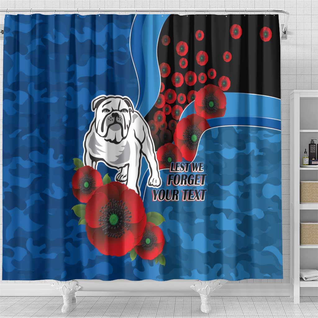 Canterbury-Bankstown Bulldogs ANZAC Personalised Shower Curtain Lest We Forget Poppy Camo