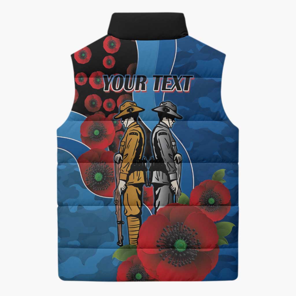 Canterbury-Bankstown Bulldogs ANZAC Personalised Sleeveless Puffer Jacket Lest We Forget Poppy Camo