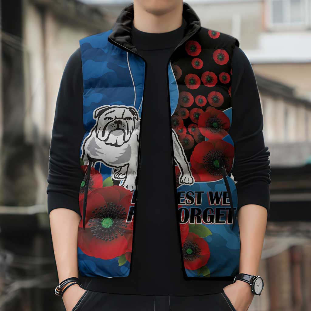 Canterbury-Bankstown Bulldogs ANZAC Personalised Sleeveless Puffer Jacket Lest We Forget Poppy Camo