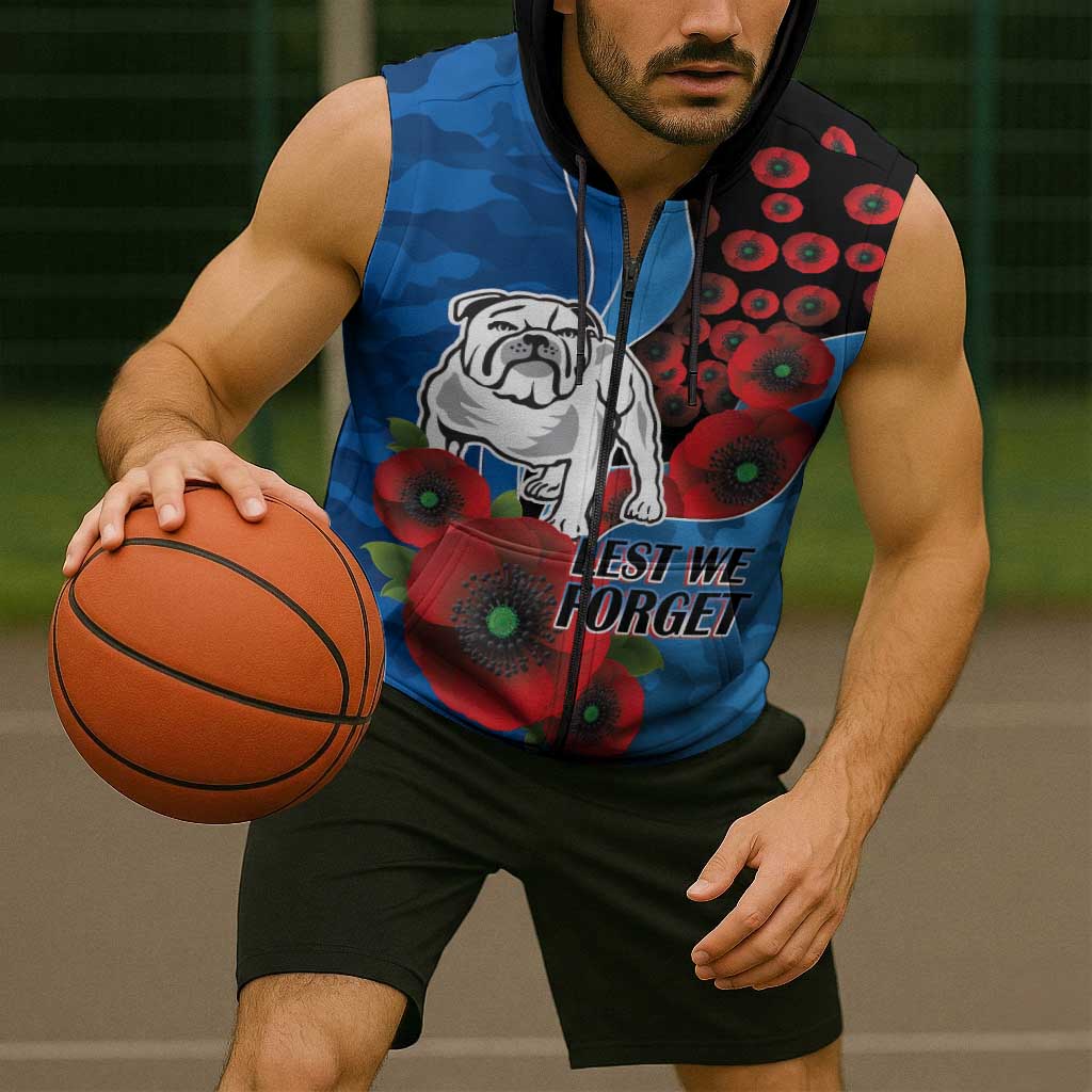 Canterbury-Bankstown Bulldogs ANZAC Personalised Sleeveless Zip Hoodie Lest We Forget Poppy Camo
