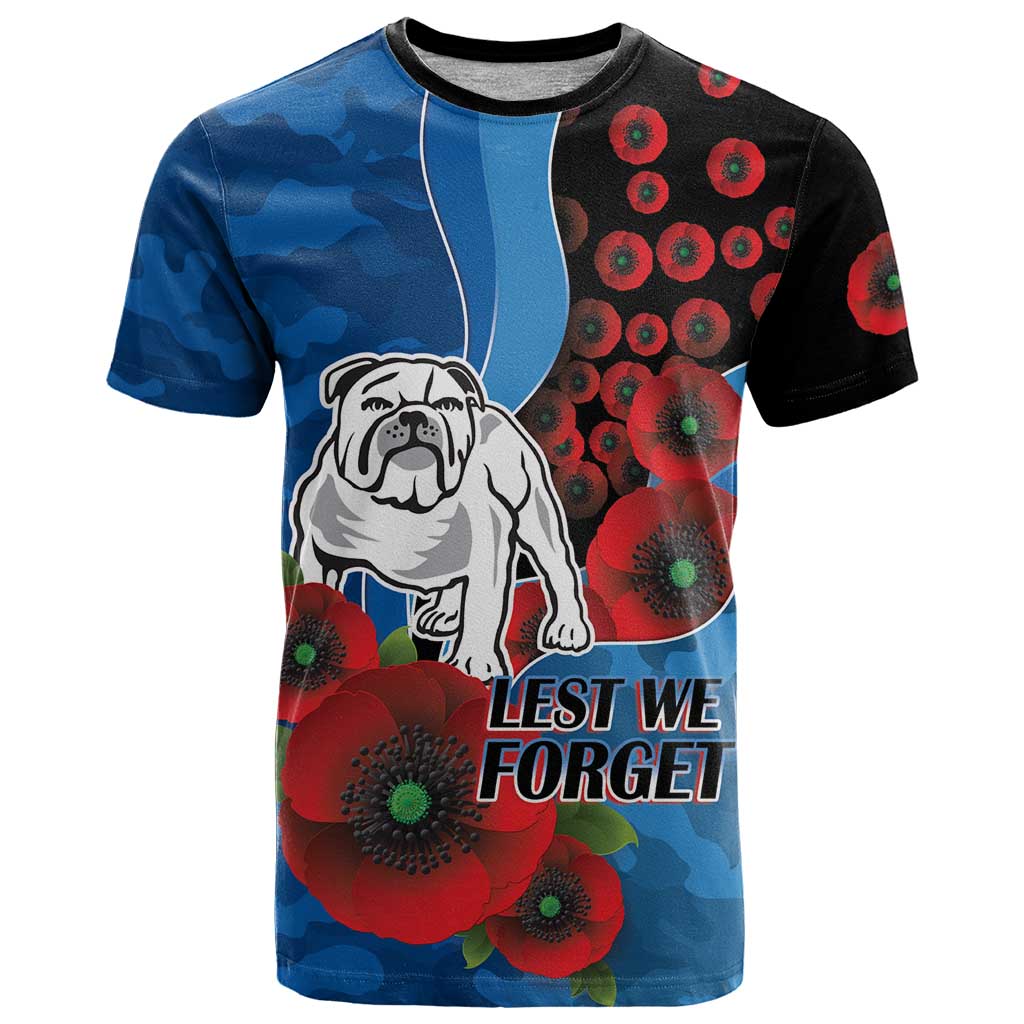 Canterbury-Bankstown Bulldogs ANZAC Personalised T Shirt Lest We Forget Poppy Camo