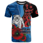 Canterbury-Bankstown Bulldogs ANZAC Personalised T Shirt Lest We Forget Poppy Camo