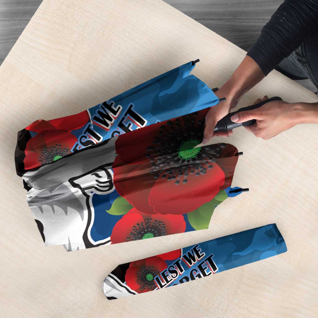 Canterbury-Bankstown Bulldogs ANZAC Personalised Umbrella Lest We Forget Poppy Camo