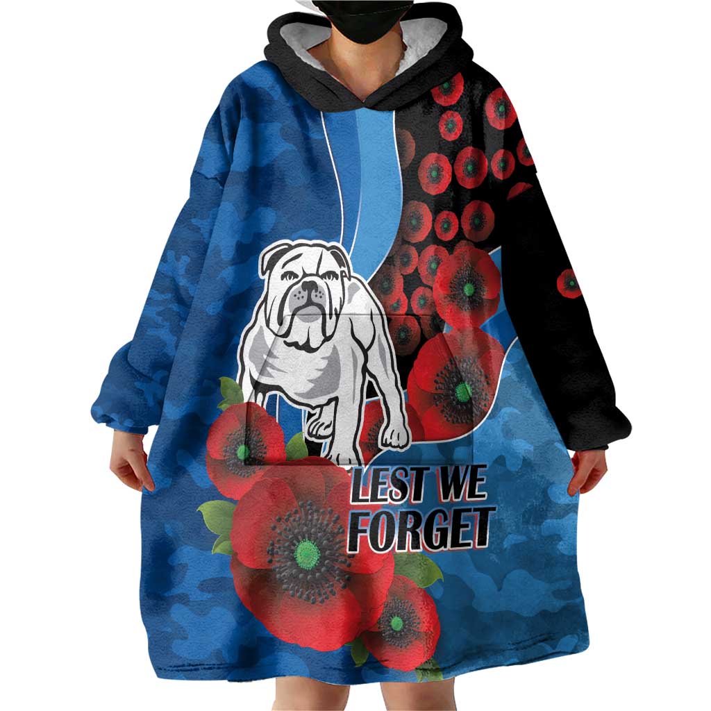 Canterbury-Bankstown Bulldogs ANZAC Personalised Wearable Blanket Hoodie Lest We Forget Poppy Camo