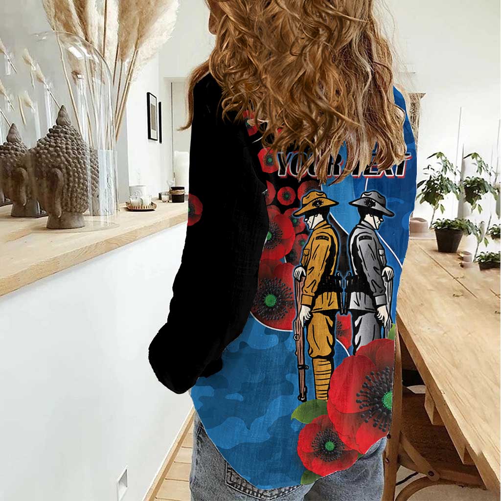 Canterbury-Bankstown Bulldogs ANZAC Personalised Women Casual Shirt Lest We Forget Poppy Camo