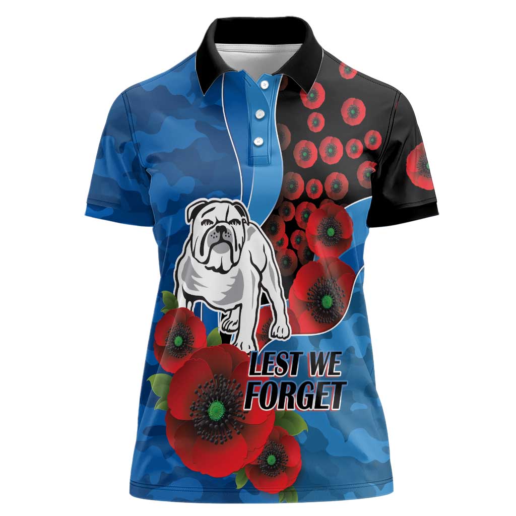 Canterbury-Bankstown Bulldogs ANZAC Personalised Women Polo Shirt Lest We Forget Poppy Camo