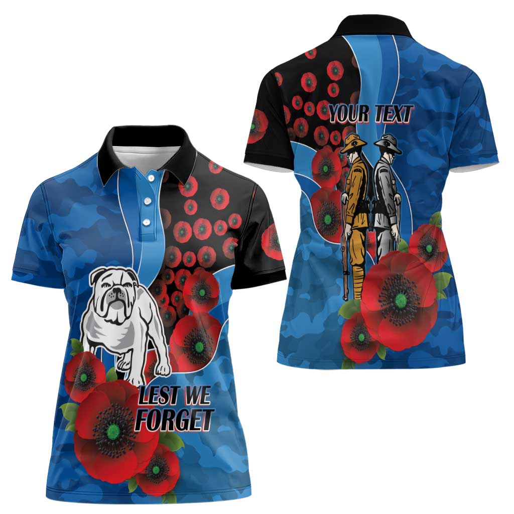 Canterbury-Bankstown Bulldogs ANZAC Personalised Women Polo Shirt Lest We Forget Poppy Camo