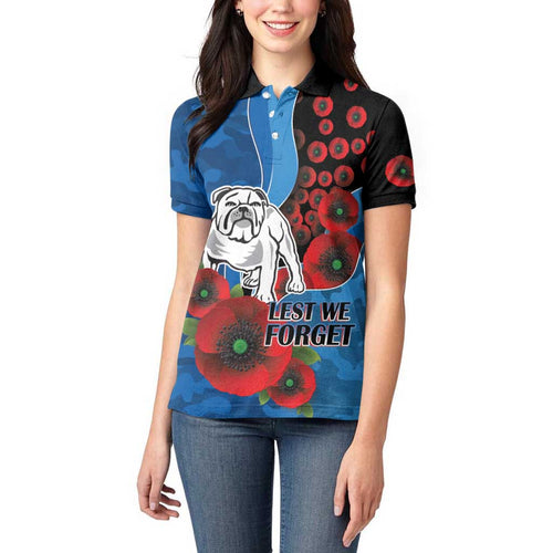 Canterbury-Bankstown Bulldogs ANZAC Personalised Women Polo Shirt Lest We Forget Poppy Camo