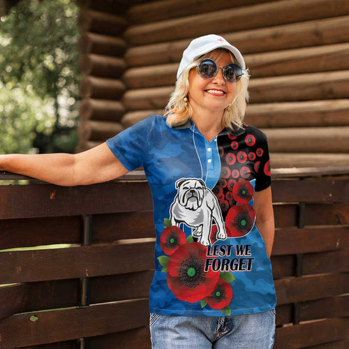Canterbury-Bankstown Bulldogs ANZAC Personalised Women Polo Shirt Lest We Forget Poppy Camo