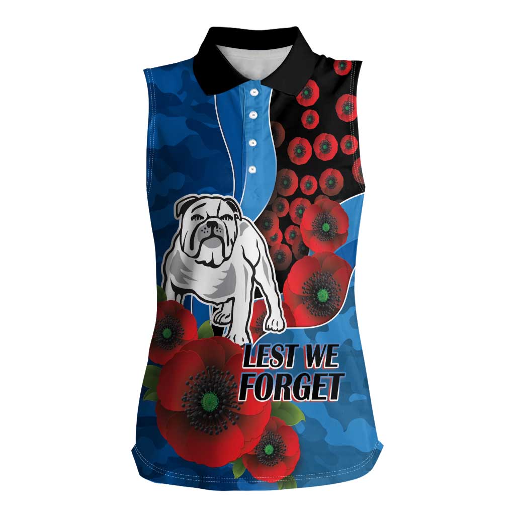 Canterbury-Bankstown Bulldogs ANZAC Personalised Women Sleeveless Polo Shirt Lest We Forget Poppy Camo