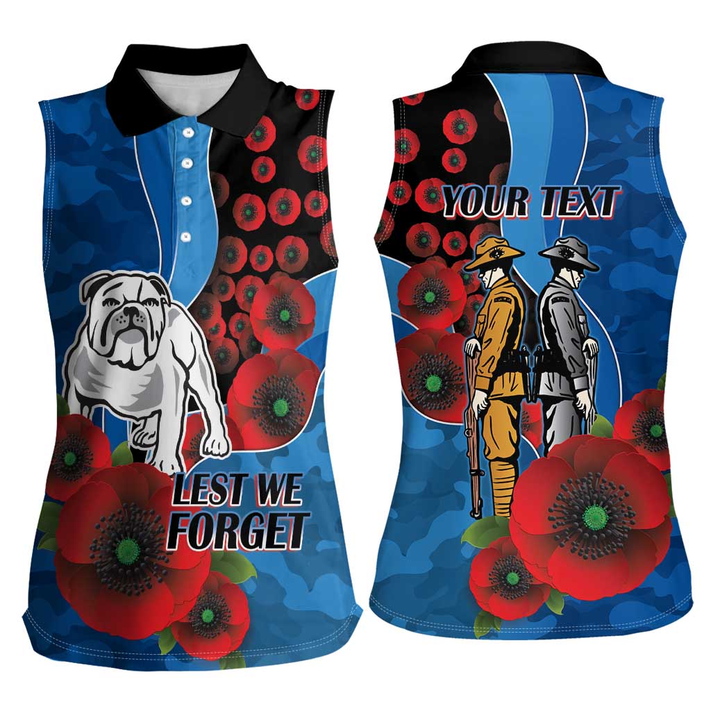 Canterbury-Bankstown Bulldogs ANZAC Personalised Women Sleeveless Polo Shirt Lest We Forget Poppy Camo