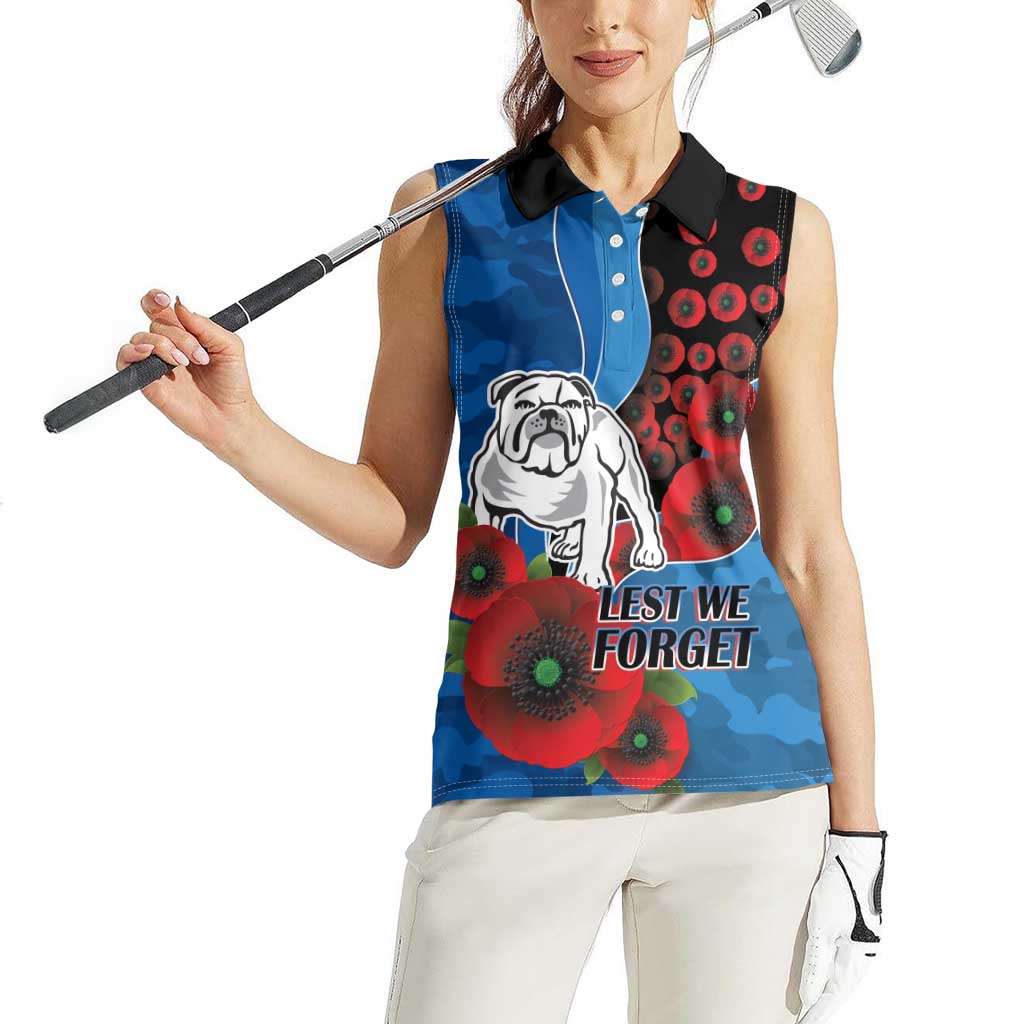 Canterbury-Bankstown Bulldogs ANZAC Personalised Women Sleeveless Polo Shirt Lest We Forget Poppy Camo