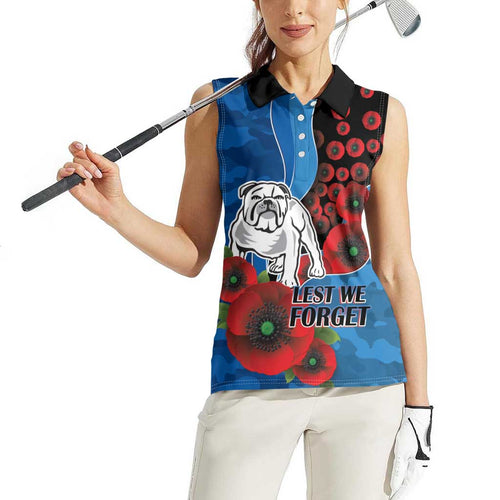 Canterbury-Bankstown Bulldogs ANZAC Personalised Women Sleeveless Polo Shirt Lest We Forget Poppy Camo