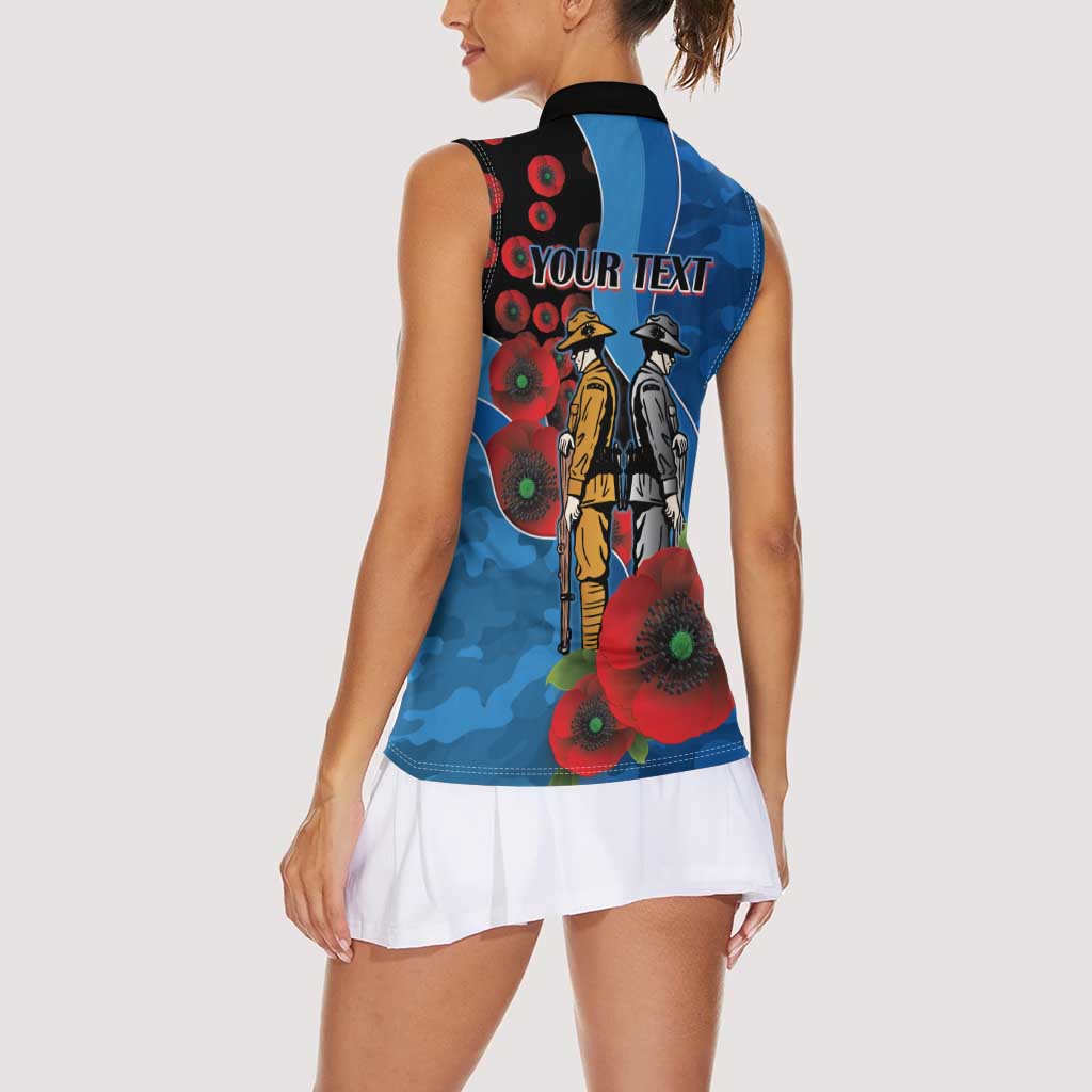 Canterbury-Bankstown Bulldogs ANZAC Personalised Women Sleeveless Polo Shirt Lest We Forget Poppy Camo