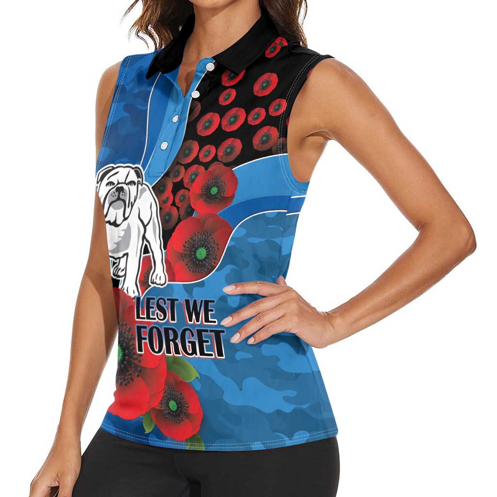 Canterbury-Bankstown Bulldogs ANZAC Personalised Women Sleeveless Polo Shirt Lest We Forget Poppy Camo