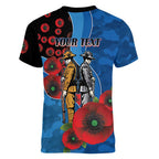 Canterbury-Bankstown Bulldogs ANZAC Personalised Women V-Neck T-Shirt Lest We Forget Poppy Camo