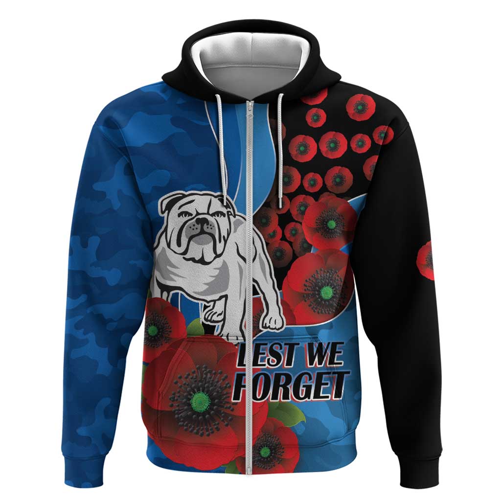 Canterbury-Bankstown Bulldogs ANZAC Personalised Zip Hoodie Lest We Forget Poppy Camo