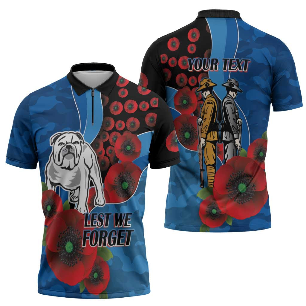 Canterbury-Bankstown Bulldogs ANZAC Personalised Zipper Polo Shirt Lest We Forget Poppy Camo