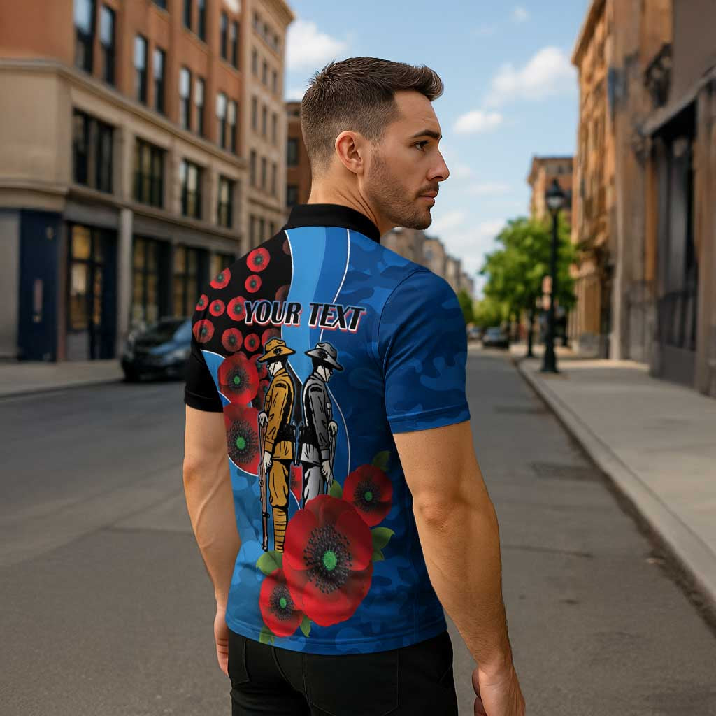 Canterbury-Bankstown Bulldogs ANZAC Personalised Zipper Polo Shirt Lest We Forget Poppy Camo