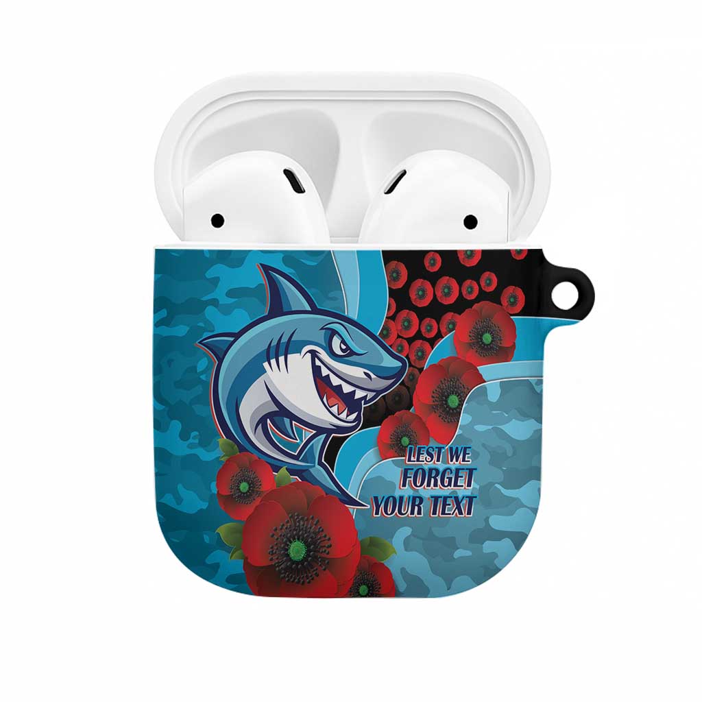 Cronulla-Sutherland Sharks ANZAC Personalised AirPods Case Lest We Forget Poppy Camo